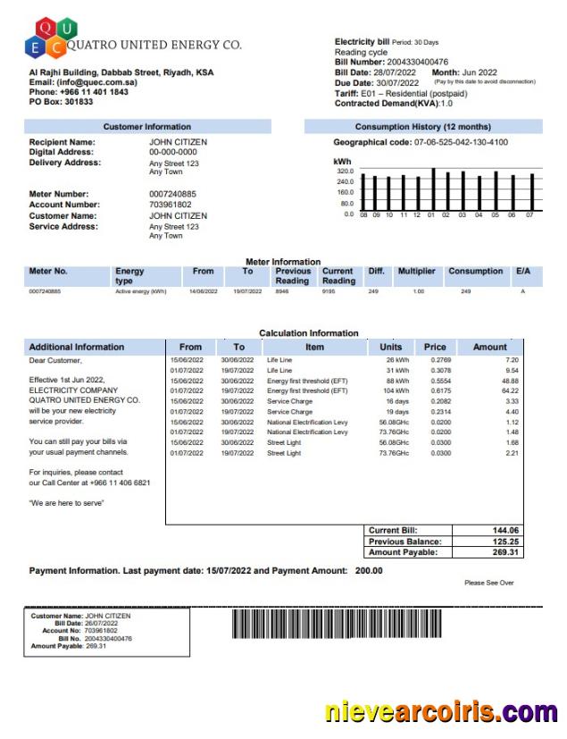 Saudi Quatro United Energy Co utility bill
